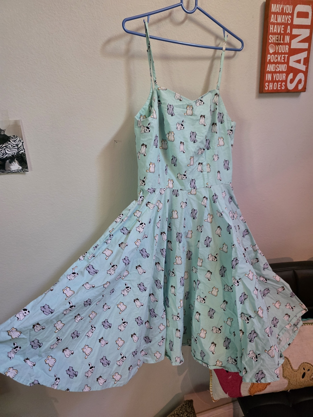 Magnolia Mint Cat-Print Spaghetti Strap Dress